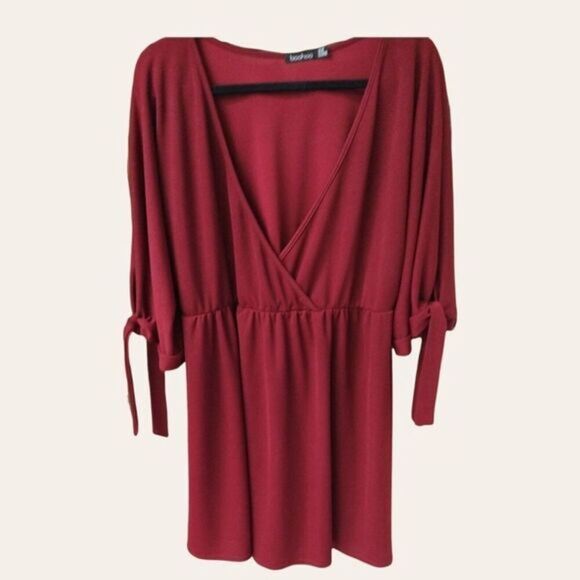 BooHoo Women's New Burgundy Arm tie midi dress Plus Size 16 - Picture 2 of 10